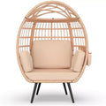 Egg Chair Oversized Lounger with UV-Resistant Cushions, All-Weather Wicker for Indoor/Outdoor, 370lbs Capacity, Beige