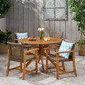 Christopher Knight Home Outdoor Acacia Wood and Wicker 5 Piece Dining Set, Teak/Mixed Mocha
