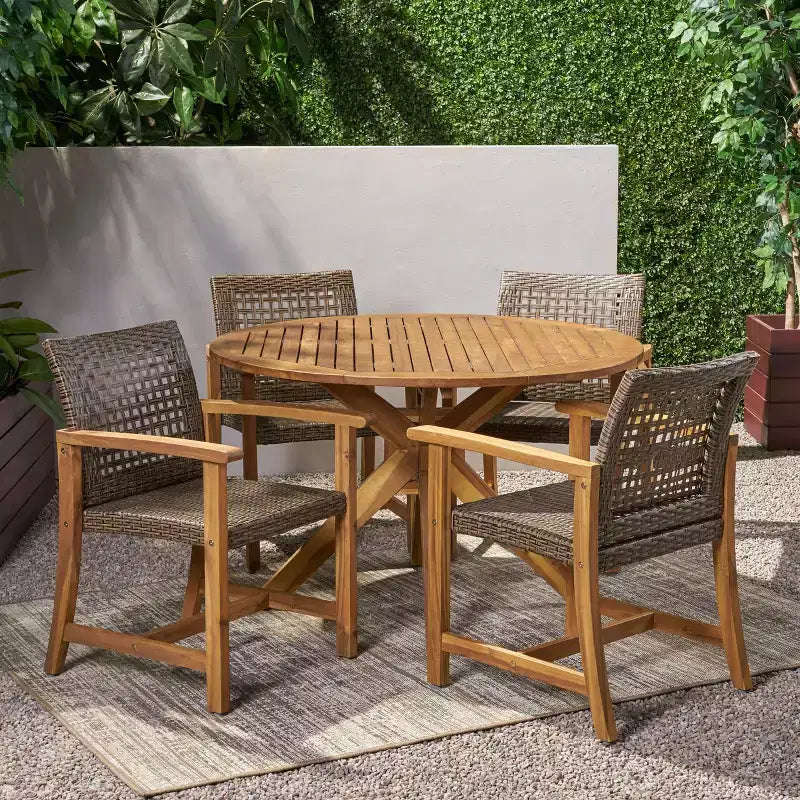 Christopher Knight Home Ensemble de salle à manger 5 pièces en bois d'acacia et osier, teck/moka mélangé