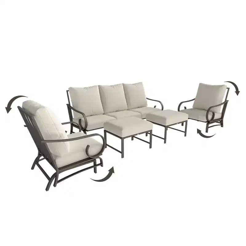 Ensemble de mobilier de jardin Outsunny 5 pièces avec 2 fauteuils à bascule, un canapé 3 places et 2 poufs pour jardin, pelouse, terrasse, arrière-cour, beige