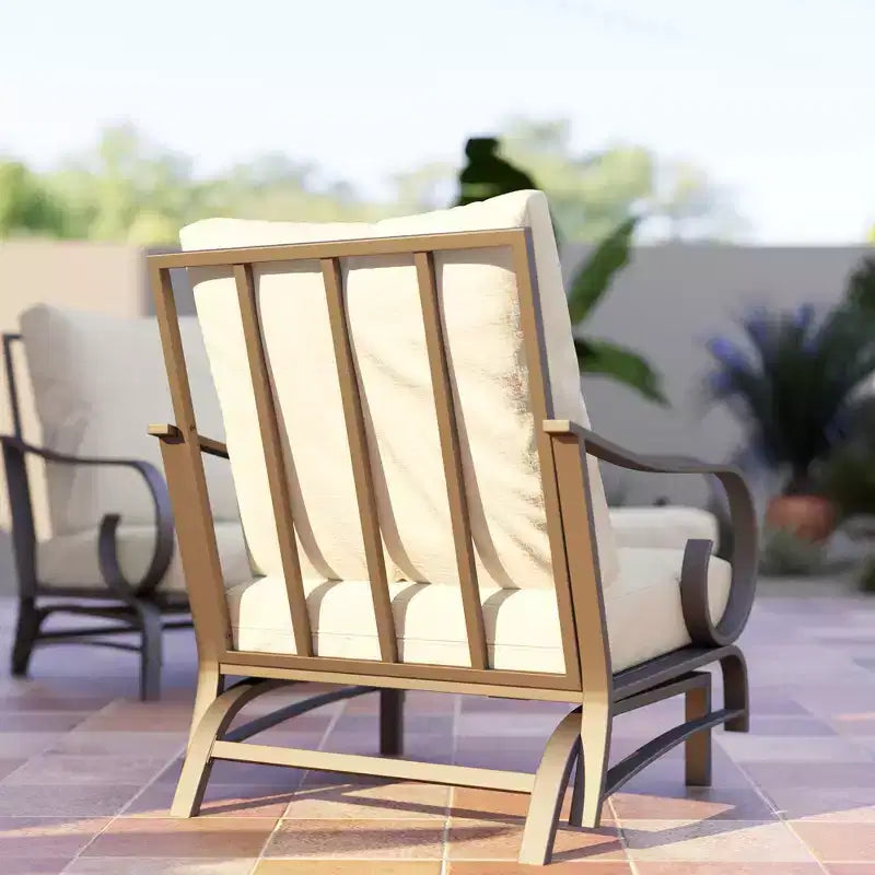 Ensemble de mobilier de jardin Outsunny 5 pièces avec 2 fauteuils à bascule, un canapé 3 places et 2 poufs pour jardin, pelouse, terrasse, arrière-cour, beige