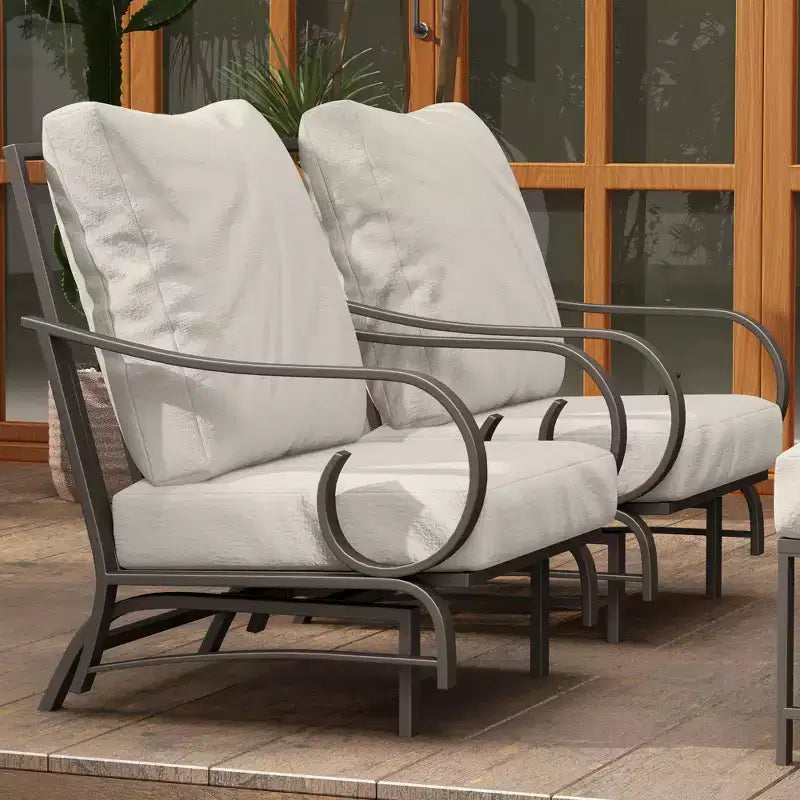 Ensemble de mobilier de jardin Outsunny 5 pièces avec 2 fauteuils à bascule, un canapé 3 places et 2 poufs pour jardin, pelouse, terrasse, arrière-cour, beige