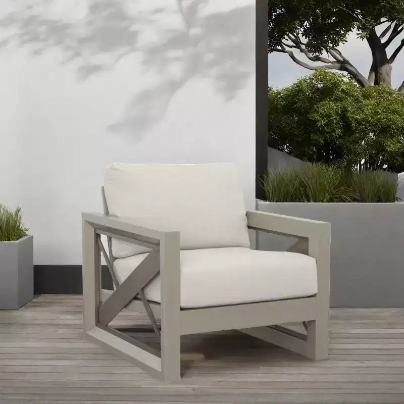 Christopher Knight Home Myra Fauteuil de club d'extérieur moderne en aluminium thermolaqué à motif géométrique avec coussins résistants à l'eau