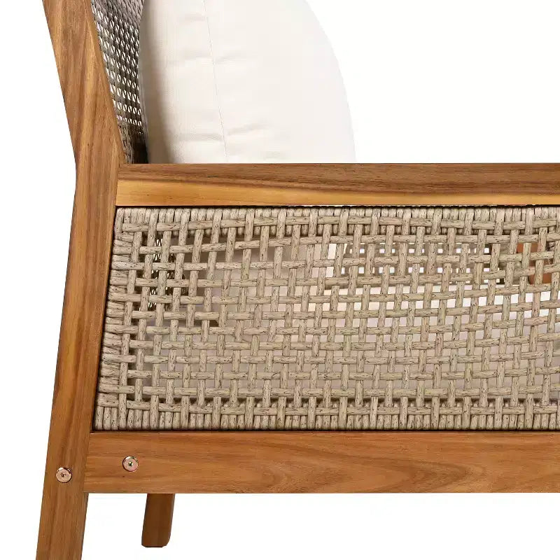 Fauteuil de jardin en bois d'acacia et osier tressé, avec coussins, fauteuil de salon de terrasse pour porche, jardin et balcon, marron - ModernLuxe