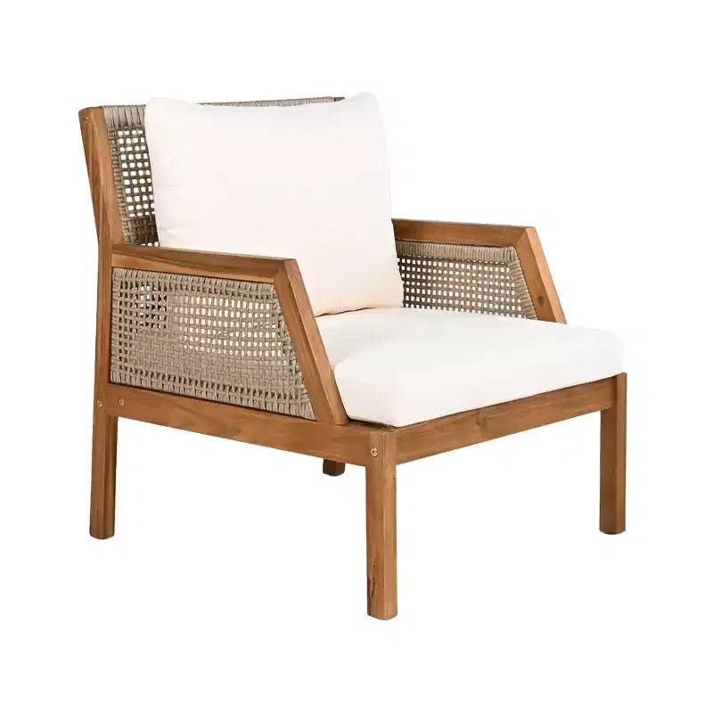 Fauteuil de jardin en bois d'acacia et osier tressé, avec coussins, fauteuil de salon de terrasse pour porche, jardin et balcon, marron - ModernLuxe