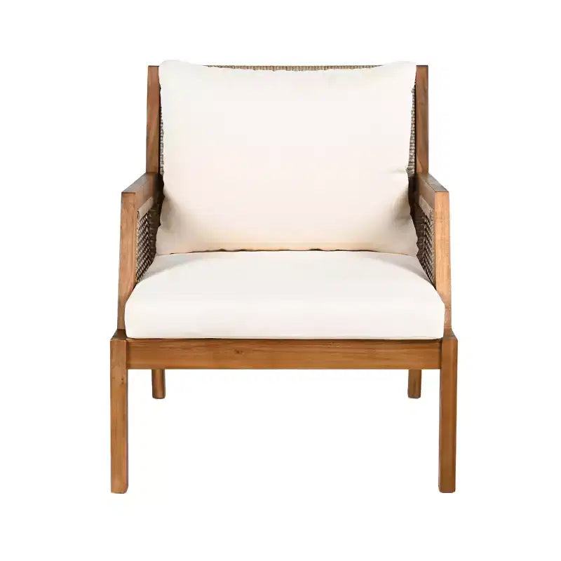 Fauteuil de jardin en bois d'acacia et osier tressé, avec coussins, fauteuil de salon de terrasse pour porche, jardin et balcon, marron - ModernLuxe