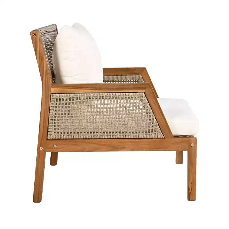 Fauteuil de jardin en bois d'acacia et osier tressé, avec coussins, fauteuil de salon de terrasse pour porche, jardin et balcon, marron - ModernLuxe