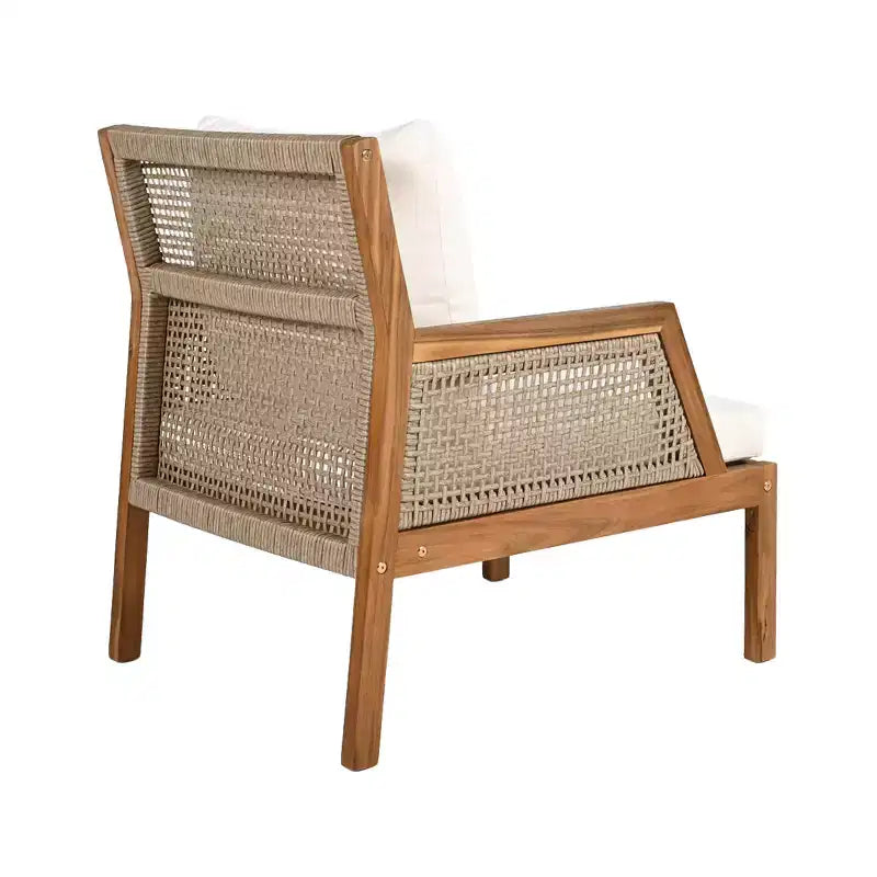 Fauteuil de jardin en bois d'acacia et osier tressé, avec coussins, fauteuil de salon de terrasse pour porche, jardin et balcon, marron - ModernLuxe
