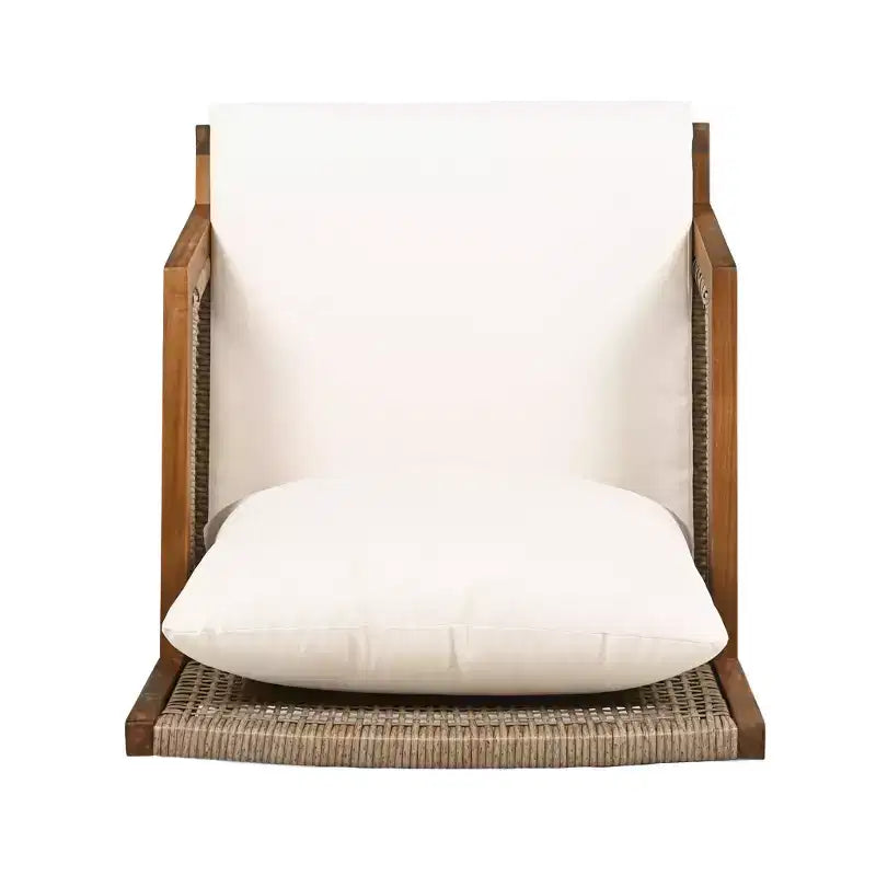 Fauteuil de jardin en bois d'acacia et osier tressé, avec coussins, fauteuil de salon de terrasse pour porche, jardin et balcon, marron - ModernLuxe