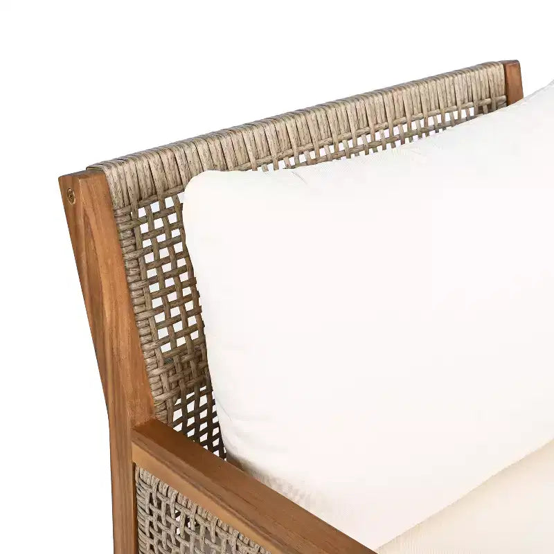 Fauteuil de jardin en bois d'acacia et osier tressé, avec coussins, fauteuil de salon de terrasse pour porche, jardin et balcon, marron - ModernLuxe