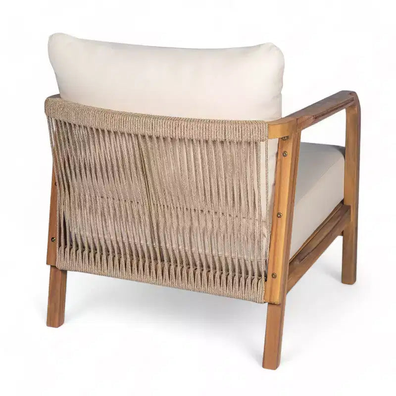 Christopher Knight Home Fauteuil de club Ivana en bois d'acacia et corde tressée pour patio avec coussins profonds