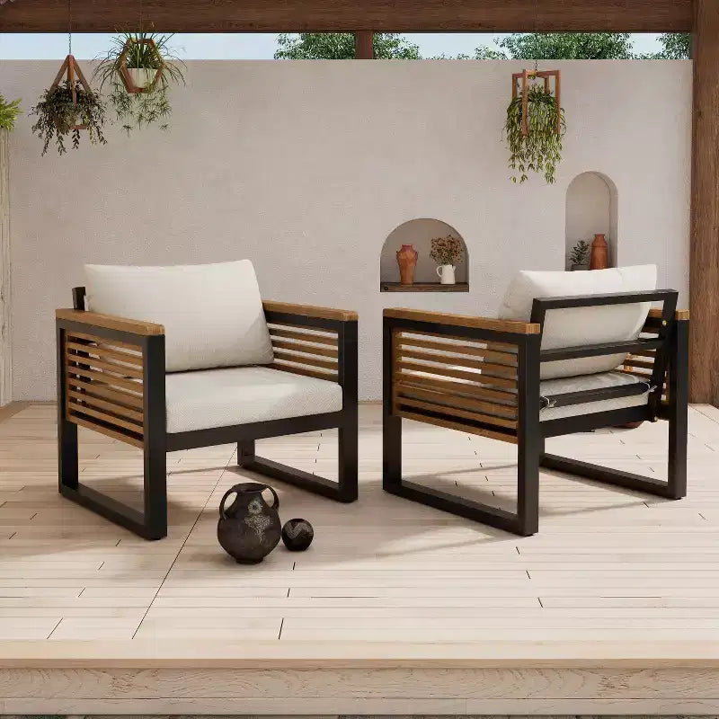 Christopher Knight Home Felina Outdoor Acacia Wood and Metal Club Chair with Water-Resistant Cushion, Teak/Beige