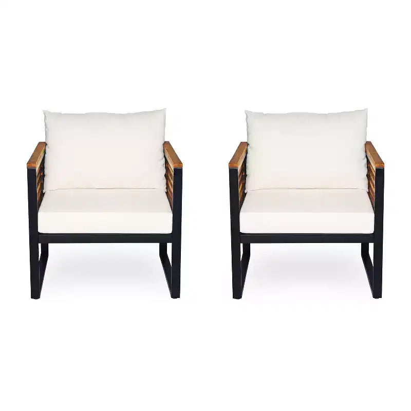 Christopher Knight Home Felina Fauteuil Club d'extérieur en bois d'acacia et métal avec coussin résistant à l'eau, teck/beige