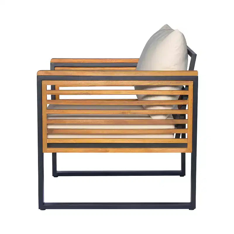 Christopher Knight Home Felina Fauteuil Club d'extérieur en bois d'acacia et métal avec coussin résistant à l'eau, teck/beige