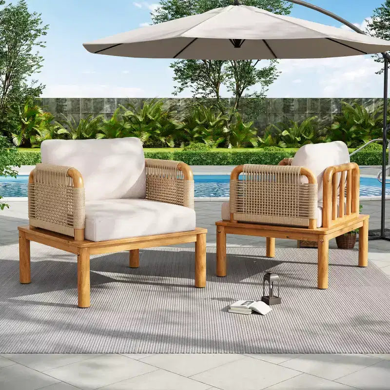 Christopher Knight Home Valencia Outdoor Rustic Acacia Wood and Rope Club Chair with Cushions, Teak/Beige