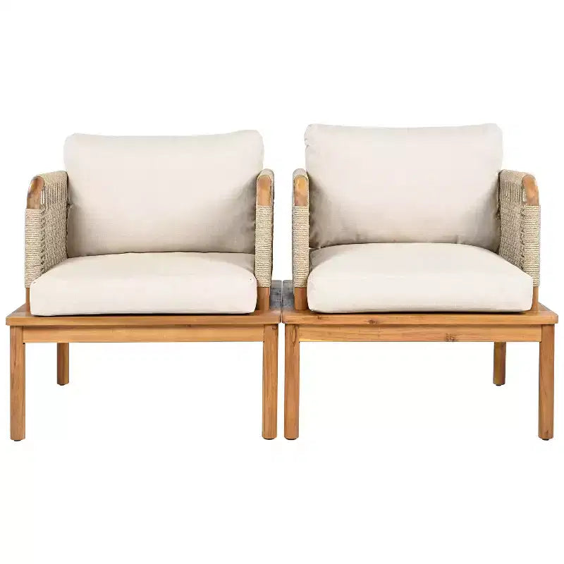 Christopher Knight Home Valencia, fauteuil de club d'extérieur rustique en bois d'acacia et corde avec coussins, teck/beige