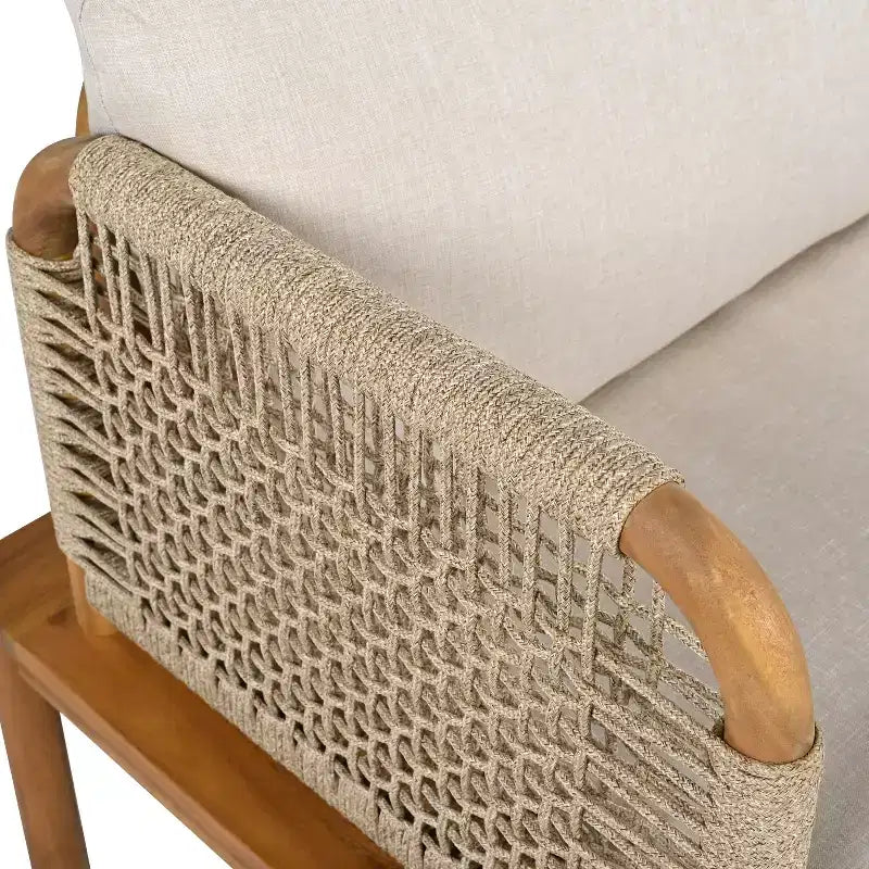 Christopher Knight Home Valencia, fauteuil de club d'extérieur rustique en bois d'acacia et corde avec coussins, teck/beige