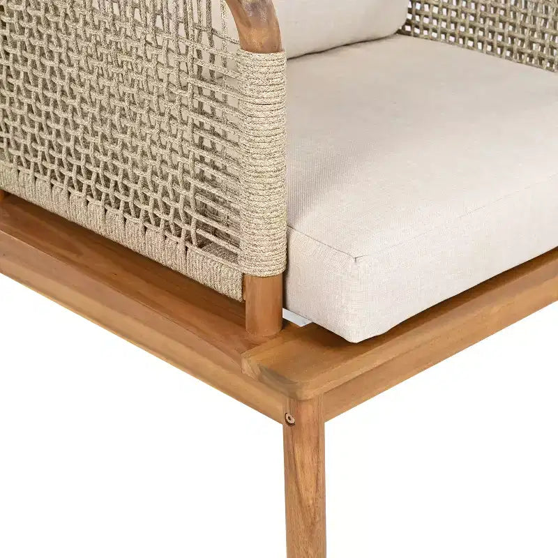 Christopher Knight Home Valencia, fauteuil de club d'extérieur rustique en bois d'acacia et corde avec coussins, teck/beige