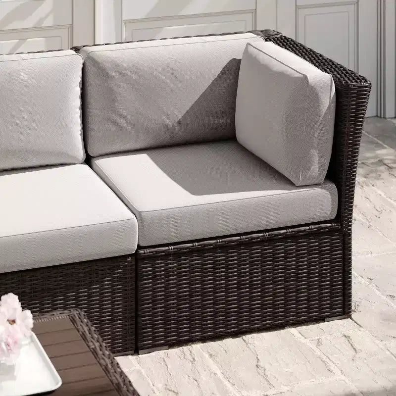 Canapé d'angle modulaire Martha Stewart Bedford pour terrasse intérieure/extérieure en osier avec coussins tout temps