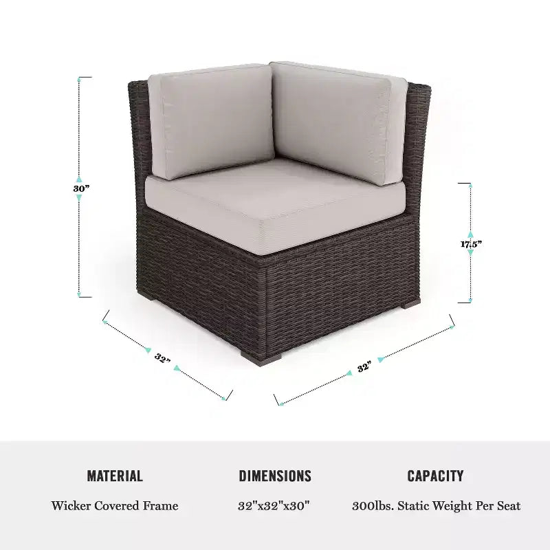 Canapé d'angle modulaire Martha Stewart Bedford pour terrasse intérieure/extérieure en osier avec coussins tout temps