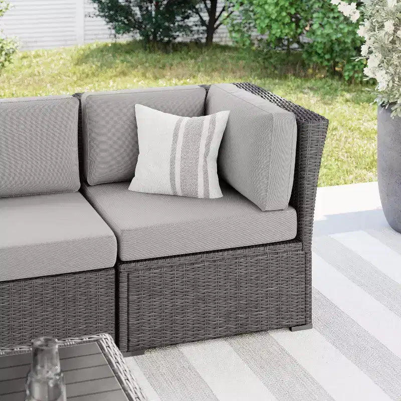 Canapé d'angle modulaire Martha Stewart Bedford pour terrasse intérieure/extérieure en osier avec coussins tout temps