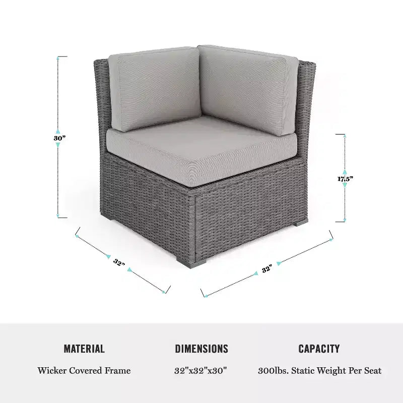 Canapé d'angle modulaire Martha Stewart Bedford pour terrasse intérieure/extérieure en osier avec coussins tout temps