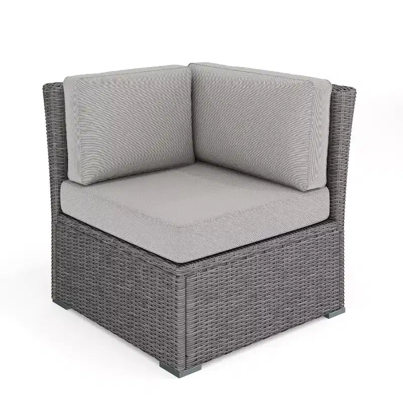 Martha Stewart Bedford Indoor-Outdoor Modular Patio Sectional Sofa Corner Seat in Rattan Wicker with All-Weather Cushions
