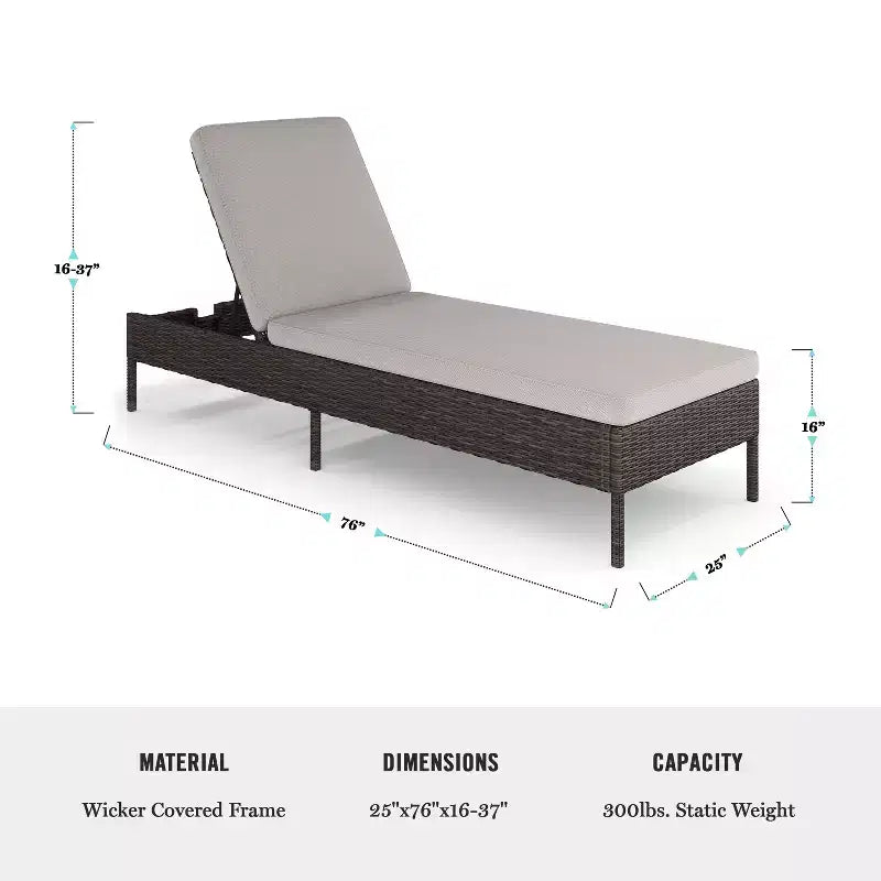 Chaise longue réglable d'intérieur-extérieur Martha Stewart Bedford en résine tressée avec coussins tout temps