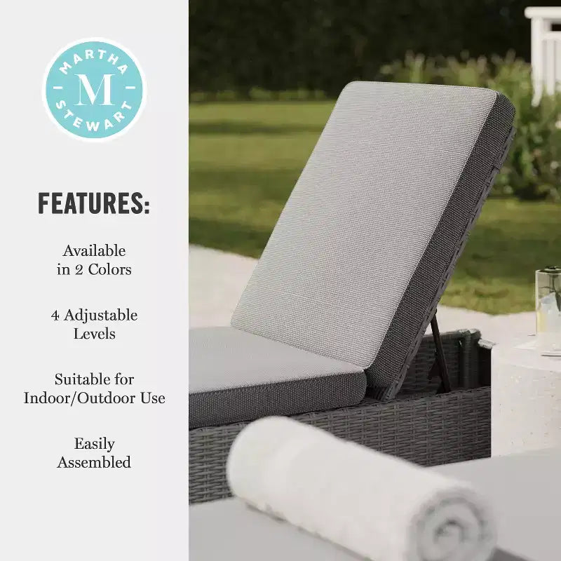 Chaise longue réglable d'intérieur-extérieur Martha Stewart Bedford en résine tressée avec coussins tout temps