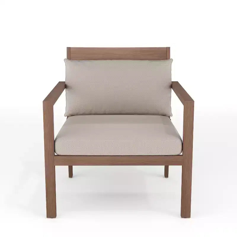 Lot de 2 fauteuils d'appoint Martha Stewart Bedford pour l'intérieur et l'extérieur, avec finition en aluminium brossé aspect bois et coussins d'assise et de dossier résistants aux intempéries