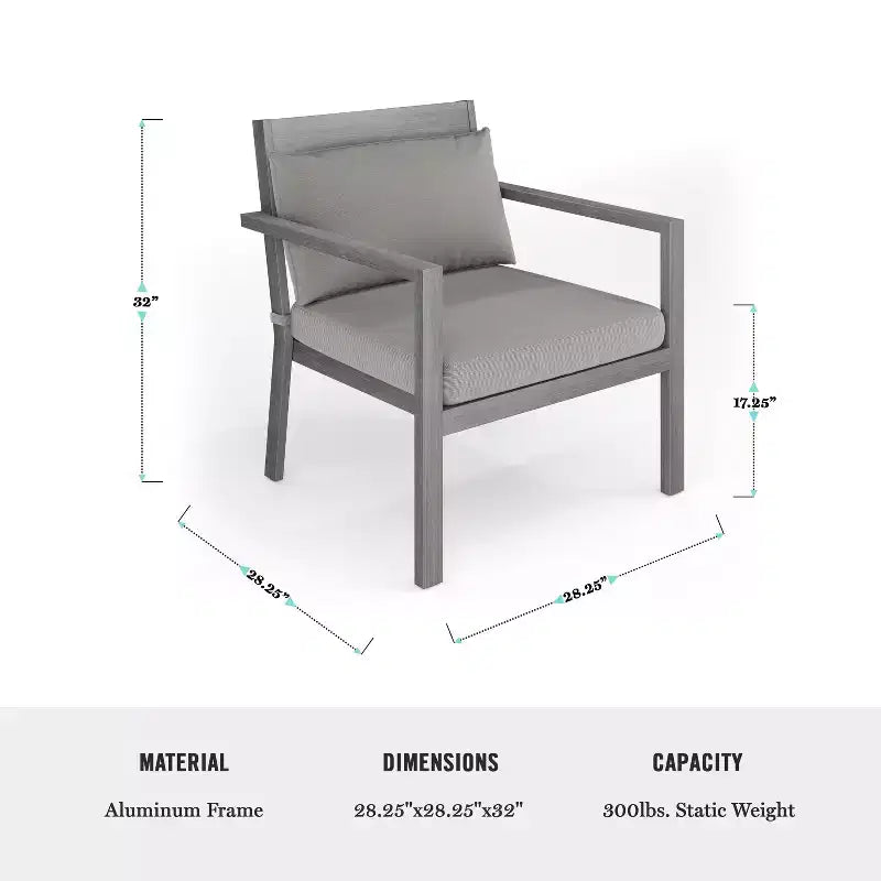 Lot de 2 fauteuils d'appoint Martha Stewart Bedford pour l'intérieur et l'extérieur, avec finition en aluminium brossé aspect bois et coussins d'assise et de dossier résistants aux intempéries