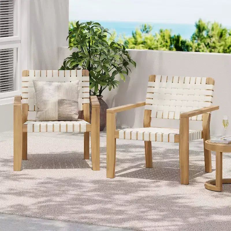 Fauteuil de jardin 2 places causeuse d'extérieur, fauteuil d'appoint en bois d'acacia et corde tressée -ModernLuxe
