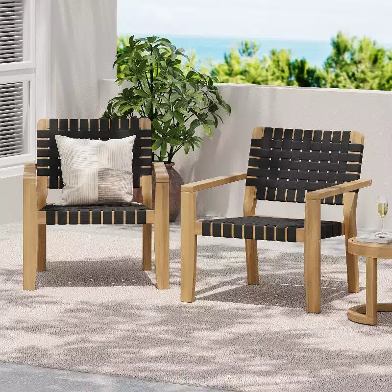 Fauteuil de jardin 2 places causeuse d'extérieur, fauteuil d'appoint en bois d'acacia et corde tressée -ModernLuxe