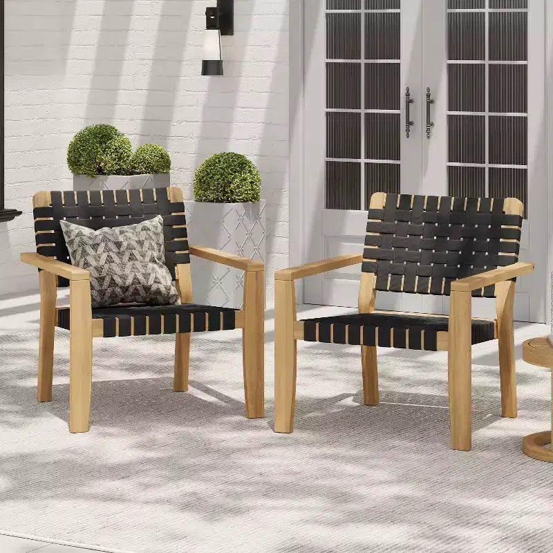 Patio Club Chair Loveseat Outdoor 2-Seater Sofa Armchair Outdoor Accent Chair, Acacia Wood&Woven Rope -ModernLuxe