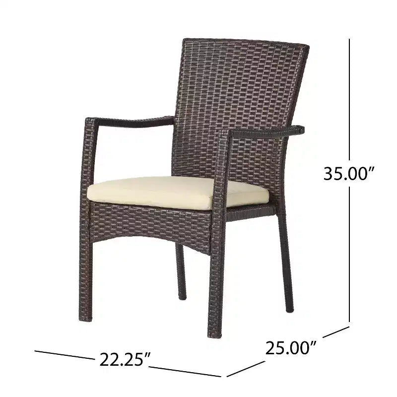 Ensemble de salle à manger 7 pièces GDFStudio Opal en osier d'extérieur et bois d'acacia avec coussin, teck/crème