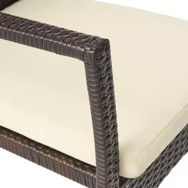 Ensemble de salle à manger 7 pièces GDFStudio Opal en osier d'extérieur et bois d'acacia avec coussin, teck/crème