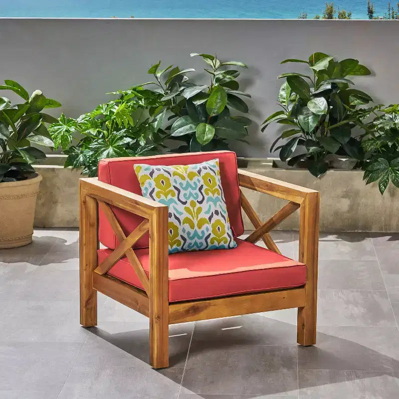 Christopher Knight Home Brava Fauteuil de jardin en bois d'acacia avec coussin résistant à l'eau