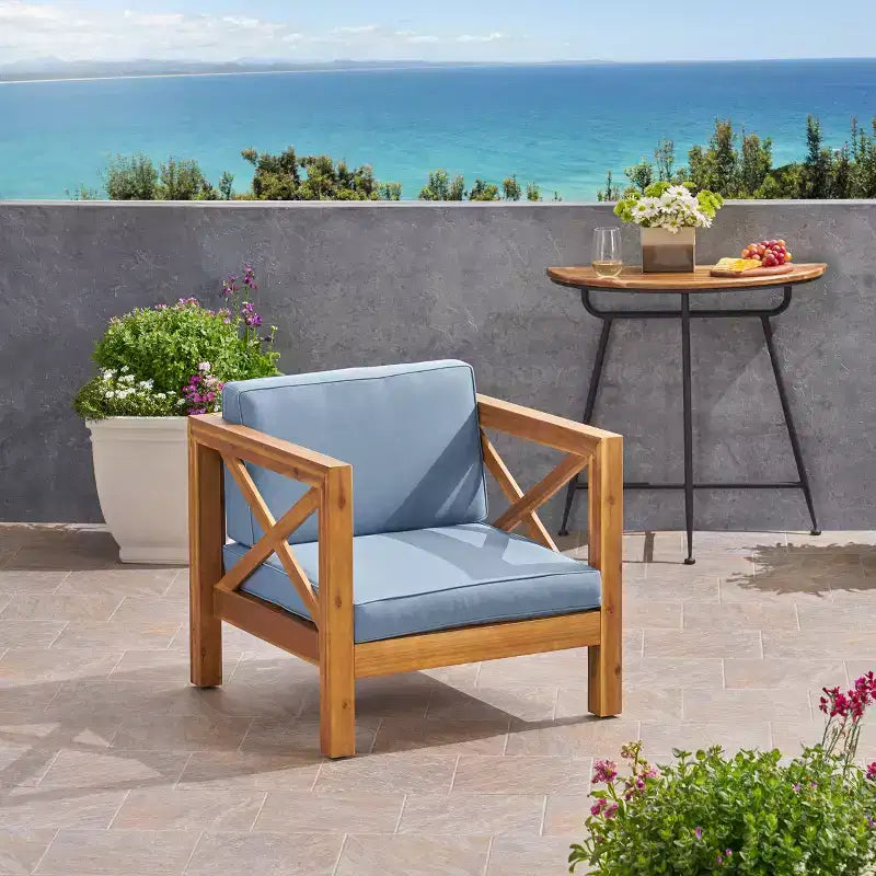 Christopher Knight Home Brava Fauteuil de jardin en bois d'acacia avec coussin résistant à l'eau
