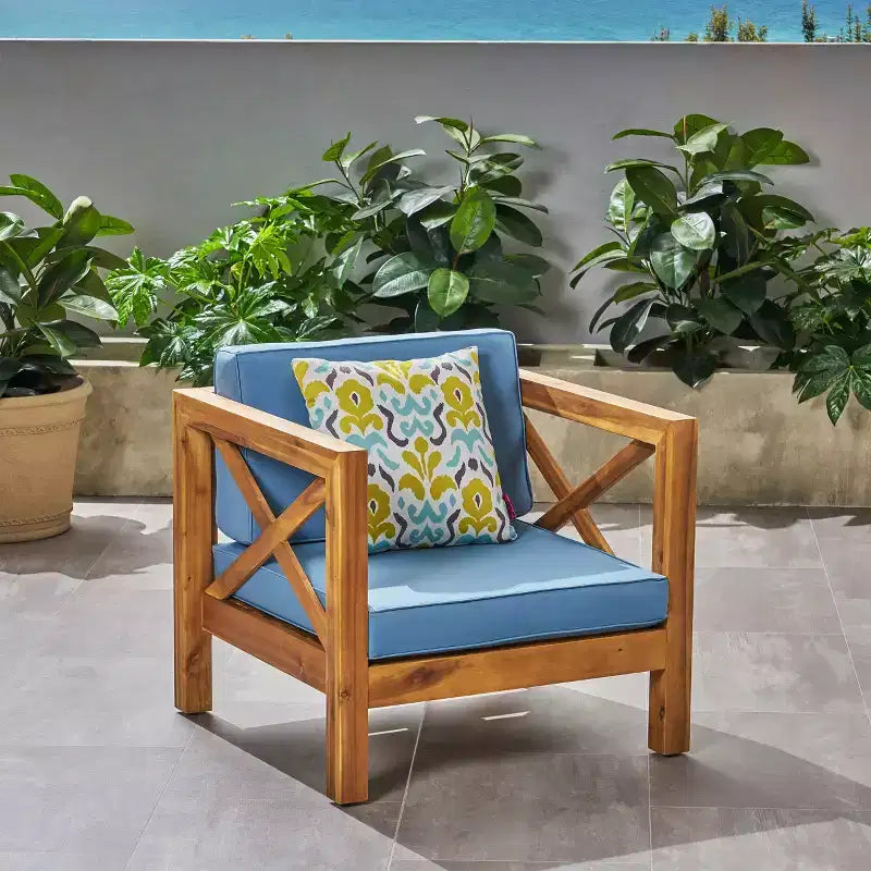 Christopher Knight Home Brava Outdoor Acacia Wood Club Chair with Water Resistant Cushion