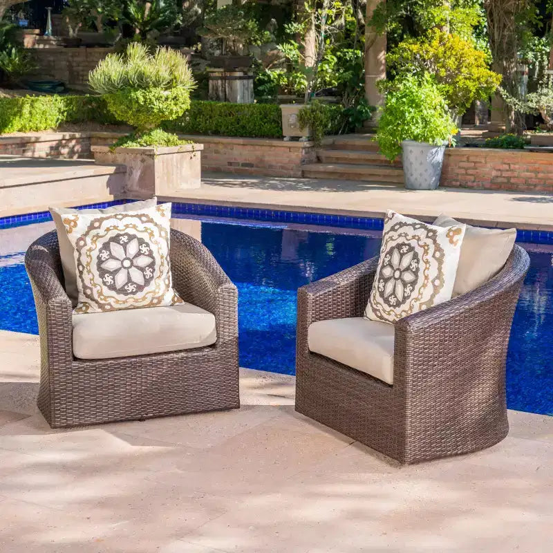 Christopher Knight Home Darius Outdoor Wicker Swivel Club Chairs with Cushion (Set of 2)