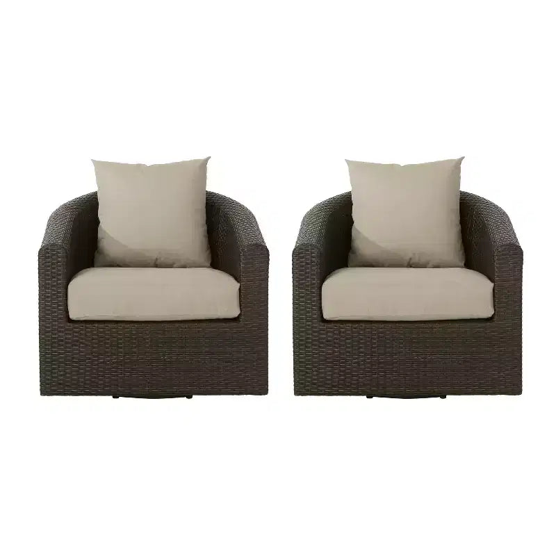 Fauteuils de club pivotants d'extérieur en osier Christopher Knight Home Darius avec coussin (lot de 2)