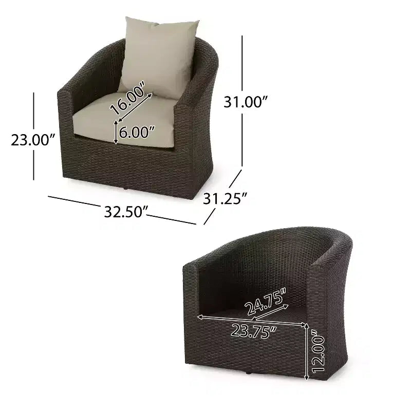 Fauteuils de club pivotants d'extérieur en osier Christopher Knight Home Darius avec coussin (lot de 2)