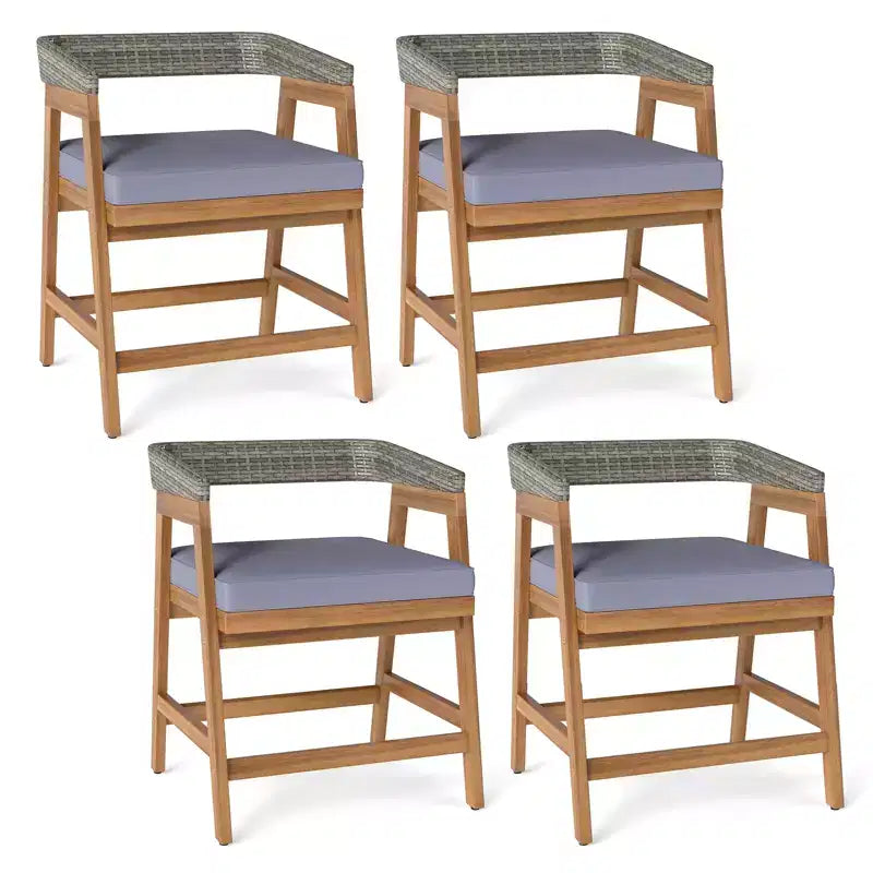 Costway Lot de 4 chaises de patio en bois d'acacia avec coussins pour jardin