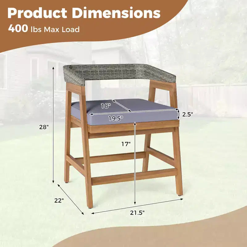 Costway Lot de 4 chaises de patio en bois d'acacia avec coussins pour jardin
