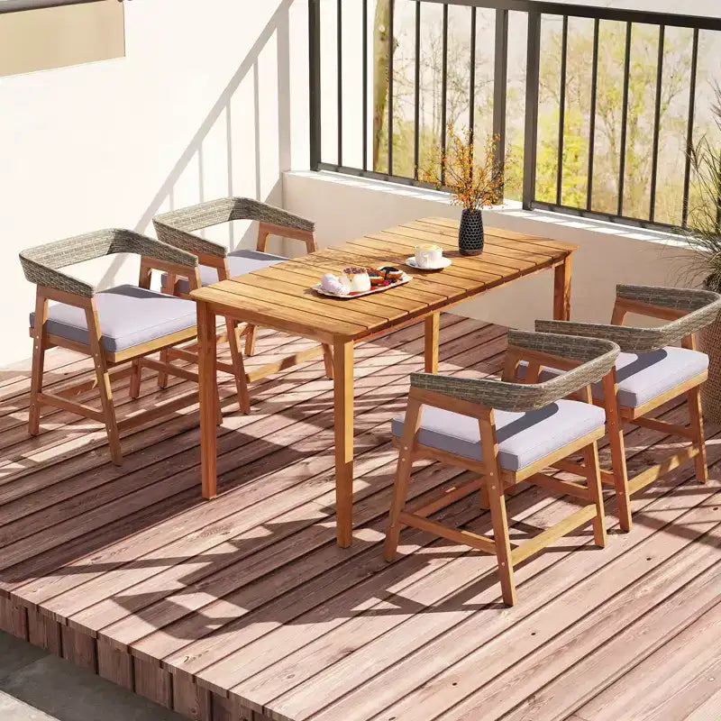 Costway Lot de 4 chaises de patio en bois d'acacia avec coussins pour jardin