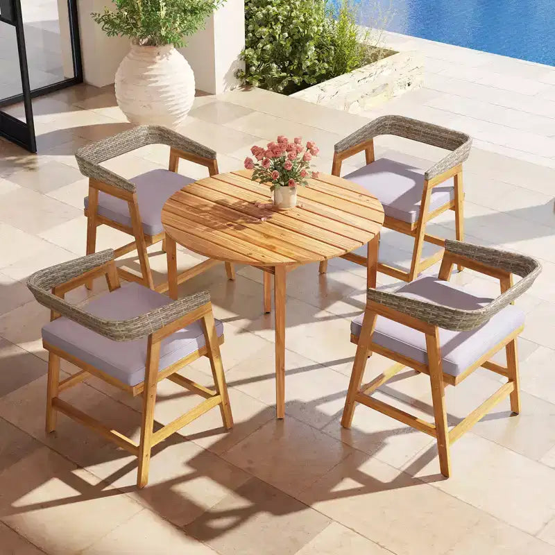Costway Lot de 4 chaises de patio en bois d'acacia avec coussins pour jardin