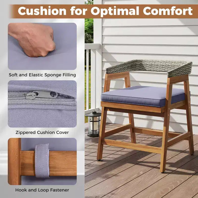 Costway Lot de 4 chaises de patio en bois d'acacia avec coussins pour jardin