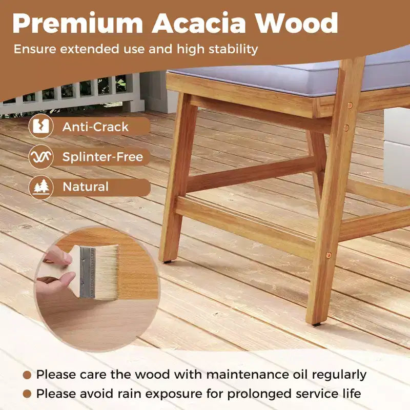Costway Lot de 4 chaises de patio en bois d'acacia avec coussins pour jardin
