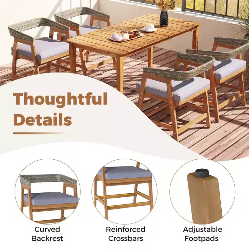 Costway Lot de 4 chaises de patio en bois d'acacia avec coussins pour jardin