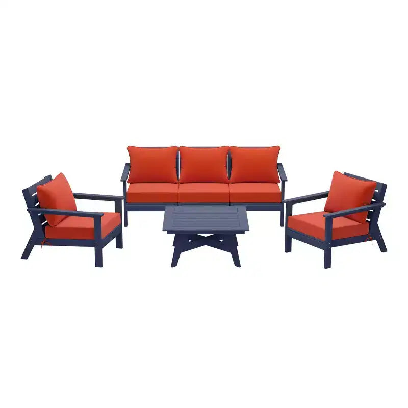 WestinTrends Avalon Outdoor 6-Piece Modular Sectional Patio Furniture Sofa Set, Navy Blue/Orange